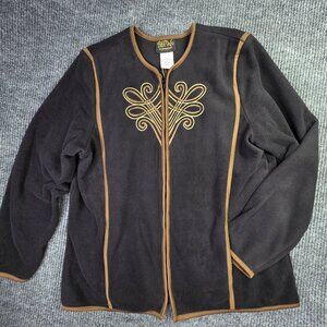 Bob Mackie Jacket Womens Large Black Brown Wearable Art Embroidered Fleece Zip
